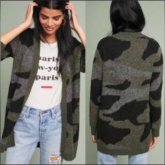 Anthropologie Sweaters - Moth l Anthropologie Camo Green Grey Black Cardigan Size Small